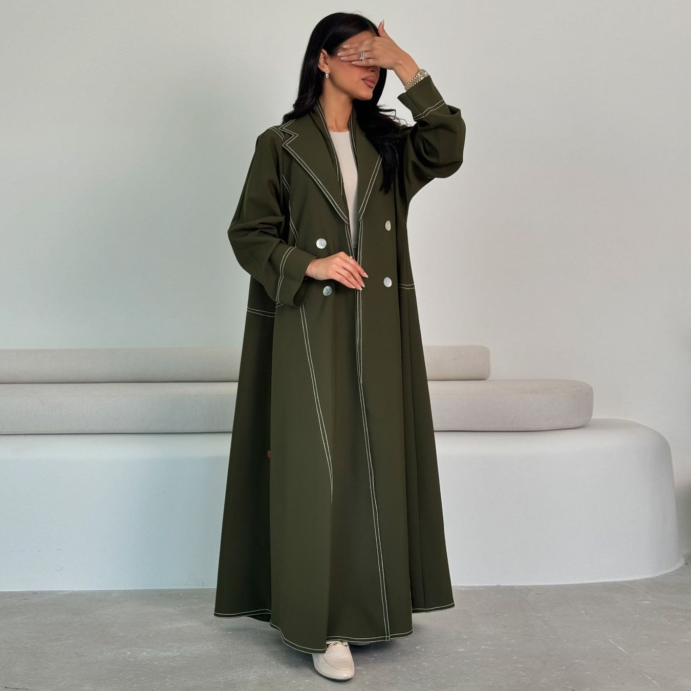 Luxe Olive Trench Abaya