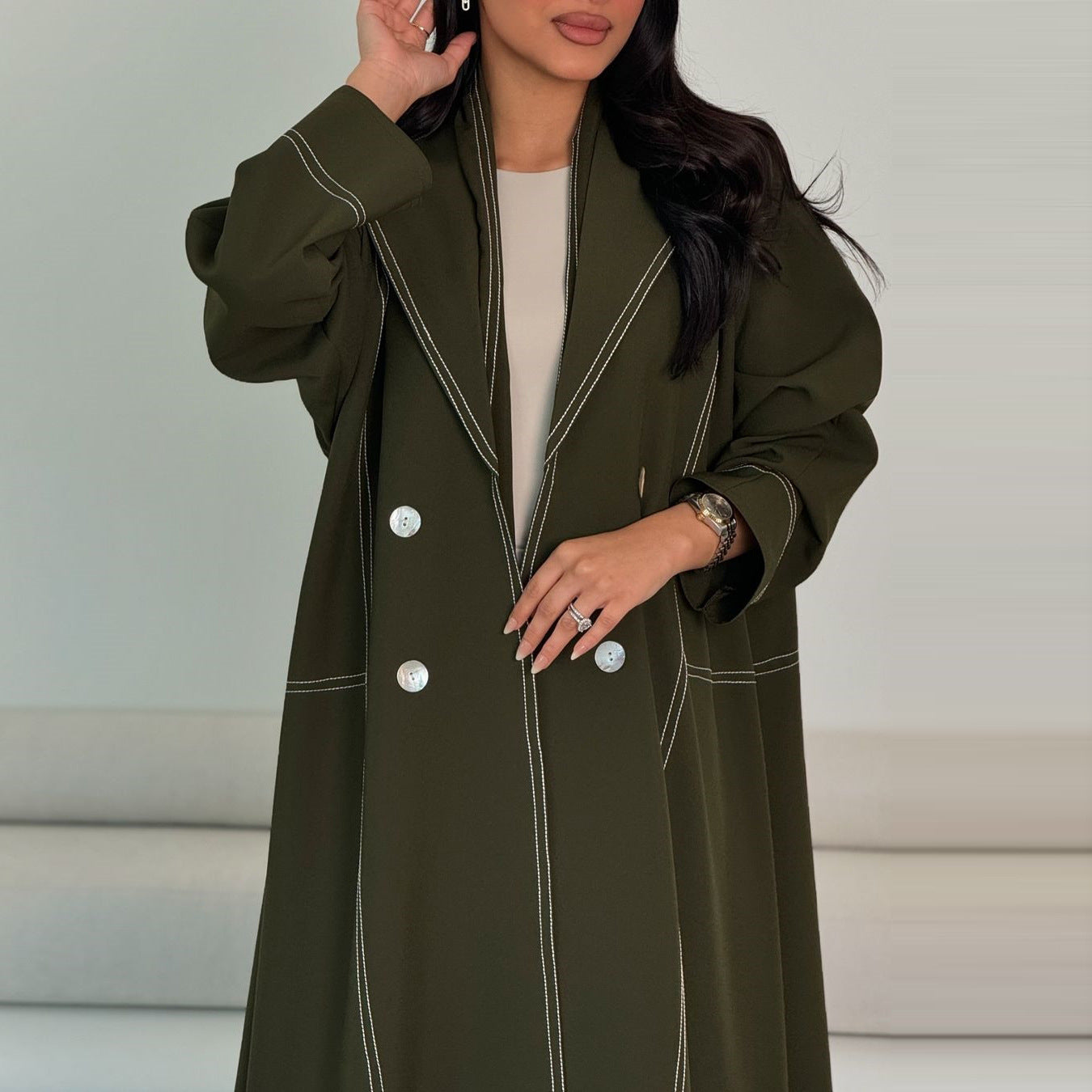Luxe Olive Trench Abaya